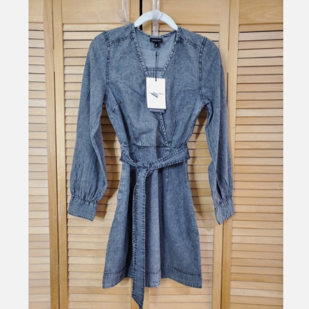 Who What Wear Black Acid Wash Faux Wrap Mini Dress XS - Picture 4 of 8